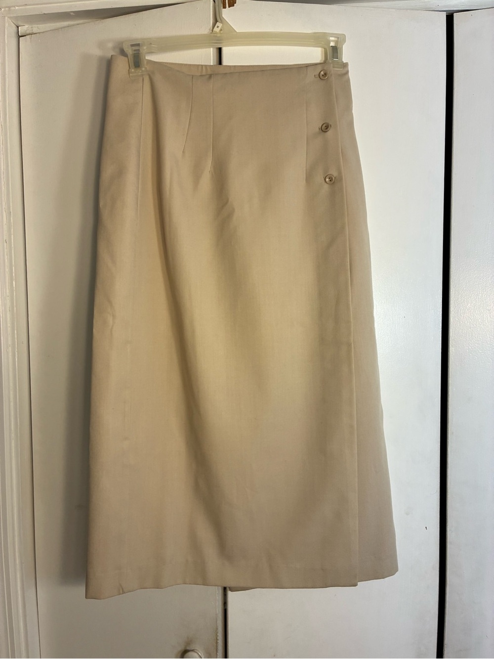 Michele Tan Button Front True Wrap Maxi Skirt Lined 9/10 Corp Core Preppy Modest